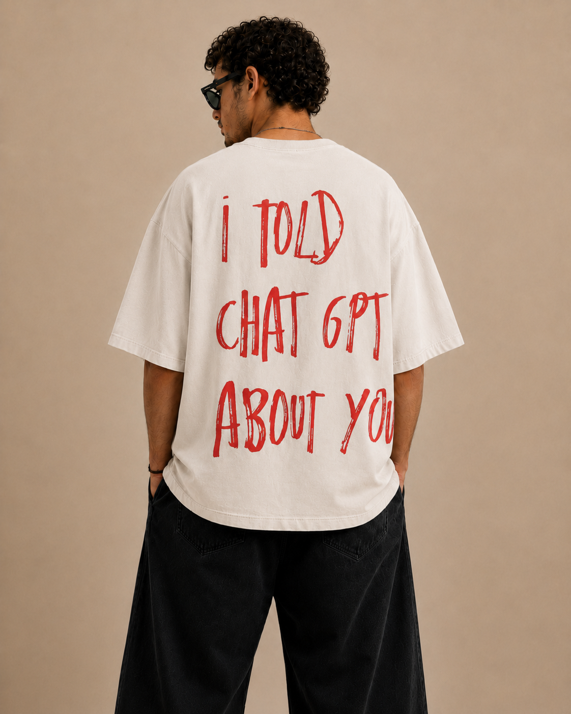 T-shirt Oversize Écru "Chat GPT"